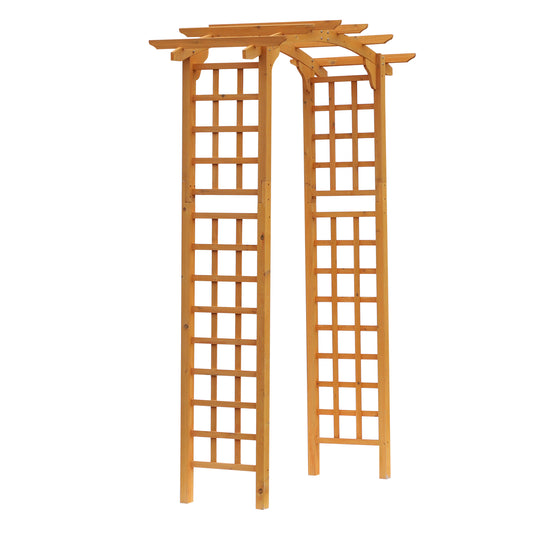Outsunny 7.5FT Wood Garden Arch Trellis, Outdoor Walkway Round Pergola Style Arbor for Decorative Climbing Plants, Patio, Lawn, Backyard Party, Ceremony Decoration Accessories, Yellow