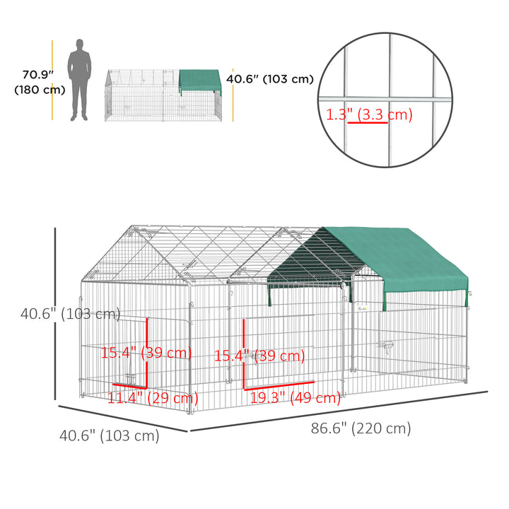 PawHut 87x41x41-IN Catio Rabbit Guinea Pig Cage Chicken Coop Run, Small Animal Enclousure Outdoor Indoor with Cover and Multiple Doors, Beige