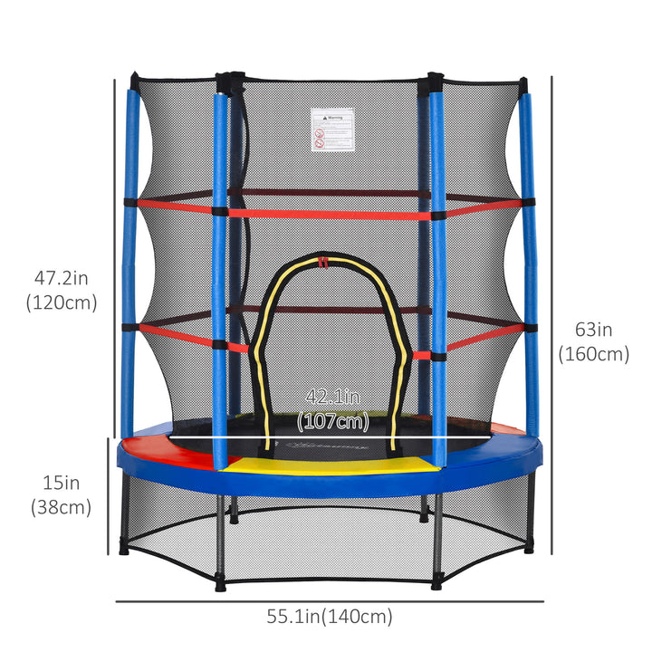 Outsunny 55" Kids Trampoline with Enclosure Net for Indoor/Outdoor, Trampoline for Boys and Girls Age 3-6 Years, Blue