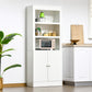 HOMCOM 72" Kitchen Buffet with Hutch, Freestanding Cupboard, Pantry with 6-Tier Shelving, 2 Doors Cabinet with Adjustable Shelves, White, Wood Grain