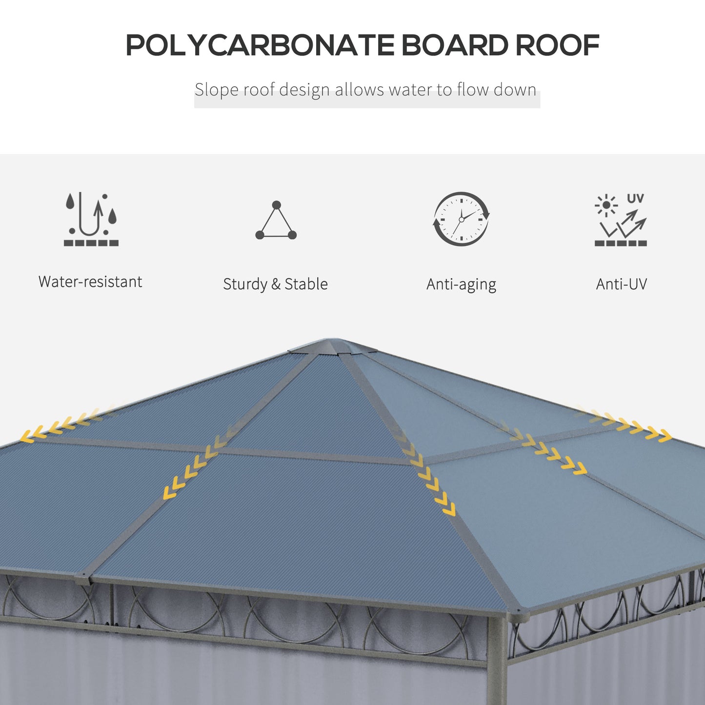Outsunny 10' x 10' Polycarbonate Hardtop Gazebo Canopy, Outdoor Patio Gazebo with Aluminum Frame & Curtains, Dark Grey