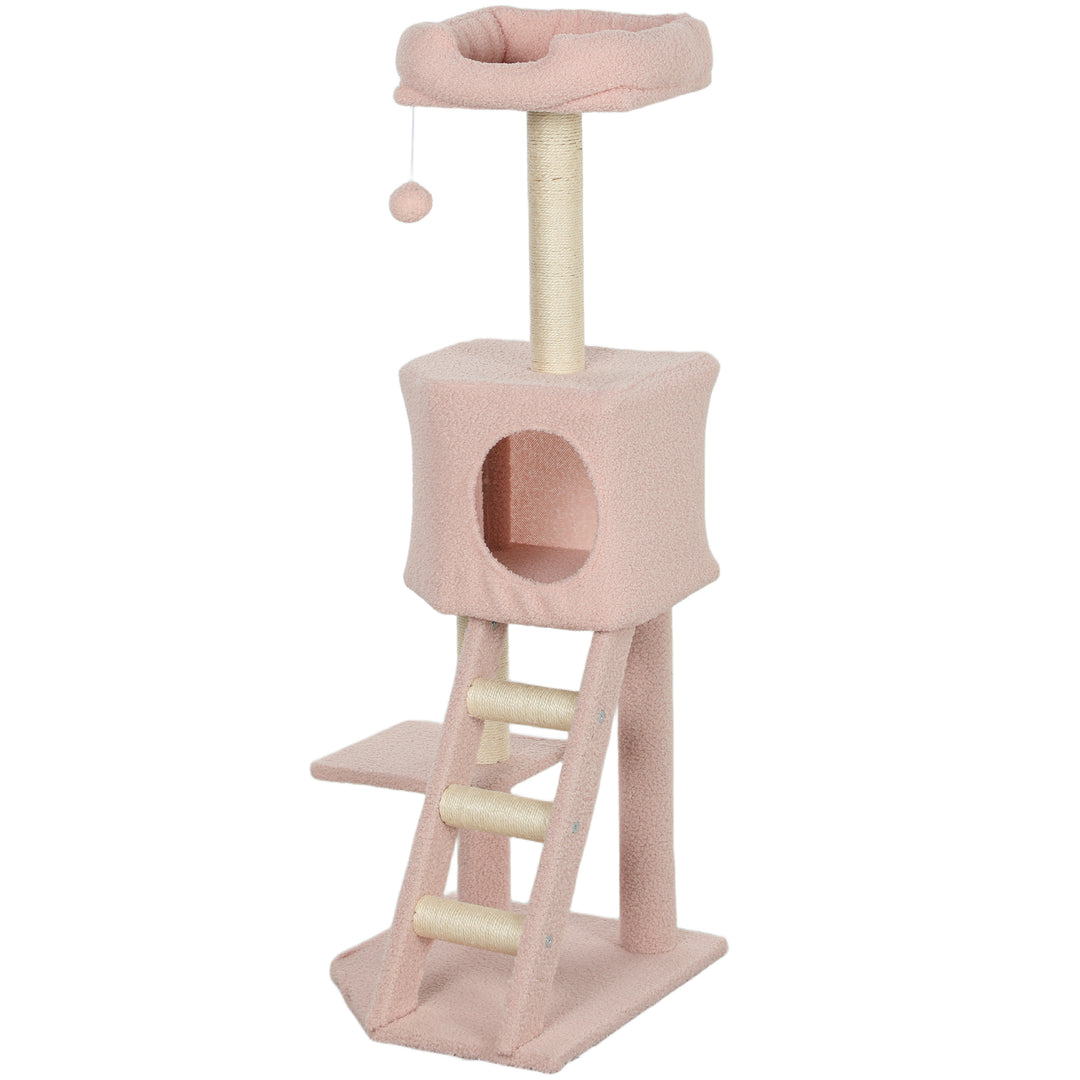 PawHut 47" Tall Cat Tree Tower with Condo, Ladder, Scratching Posts and Hanging Ball, Light Grey