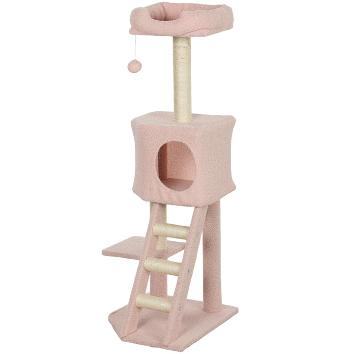 PawHut 47" Tall Cat Tree Tower with Condo, Ladder, Scratching Posts and Hanging Ball, Light Grey
