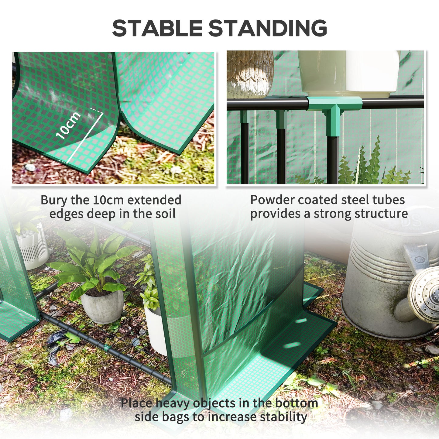 Outsunny Mini Greenhouse with 3 Tier Shelves, 3 Roll-Up Doors for Indoor Outdoor, Green