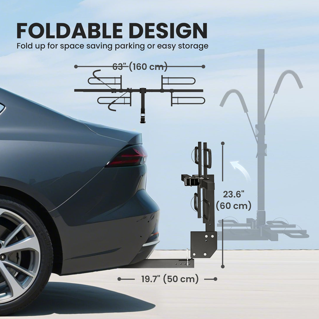 HOMCOM Hitch Bike Rack for Car, 200 lbs 2 Bike Rack with Platform Style, Safety Strap for 2" Receiver, Black
