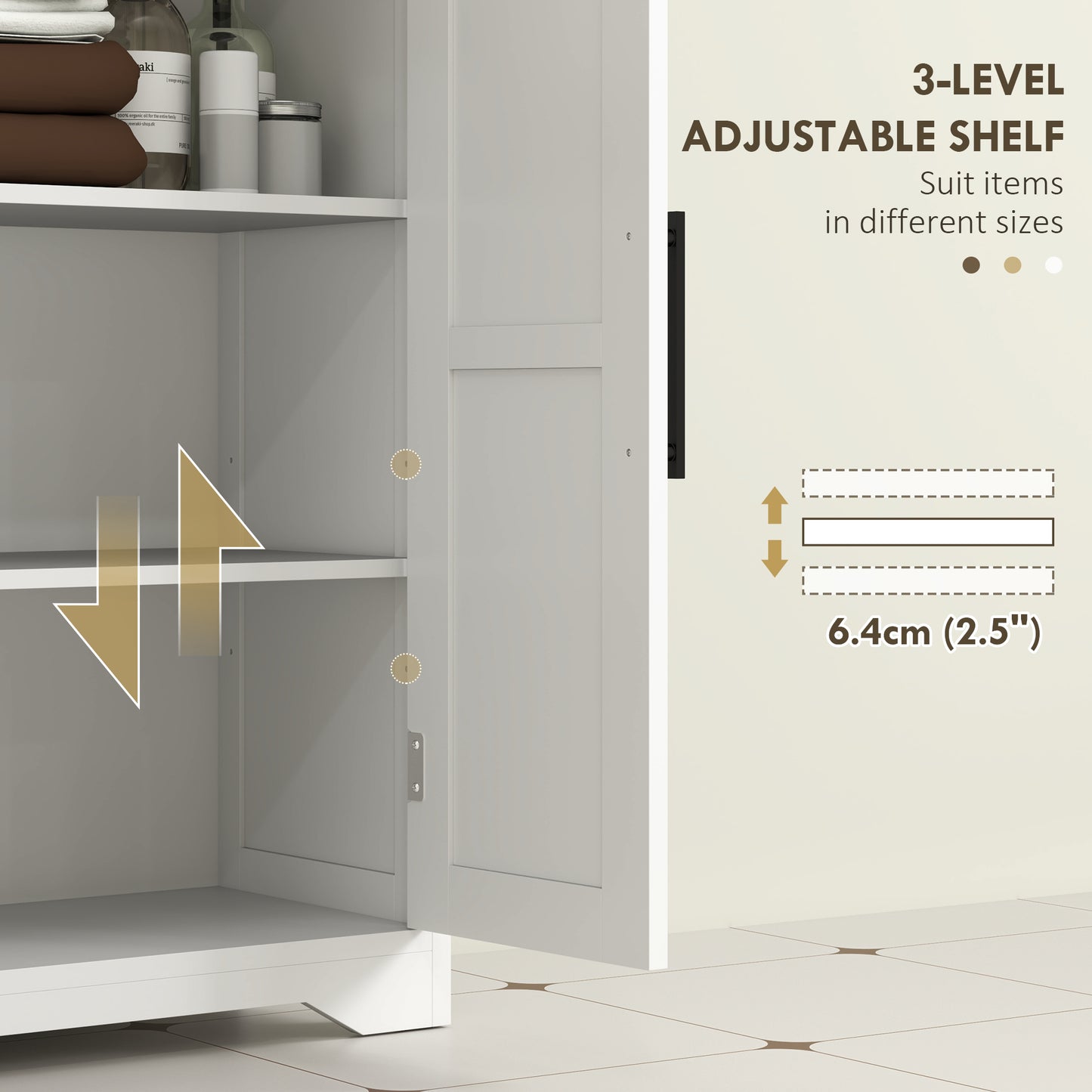 HOMCOM Bathroom Floor Cabinet, Farmhouse Bathroom Storage Cabinet with Adjustable Shelf, Black