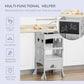 Qaba Kids Kitchen Helper Foldable Step Stool Toddler Kitchen Stool with Blackboard Lockable Handrail for 3-6 Years old Grey