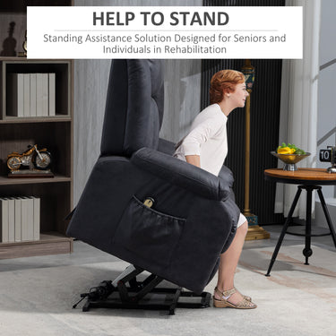 HOMCOM Lift Chair for Seniors, Microfibre Upholstered Electric Recliner Chair with Remote, Quick Assembly, Charcoal Grey