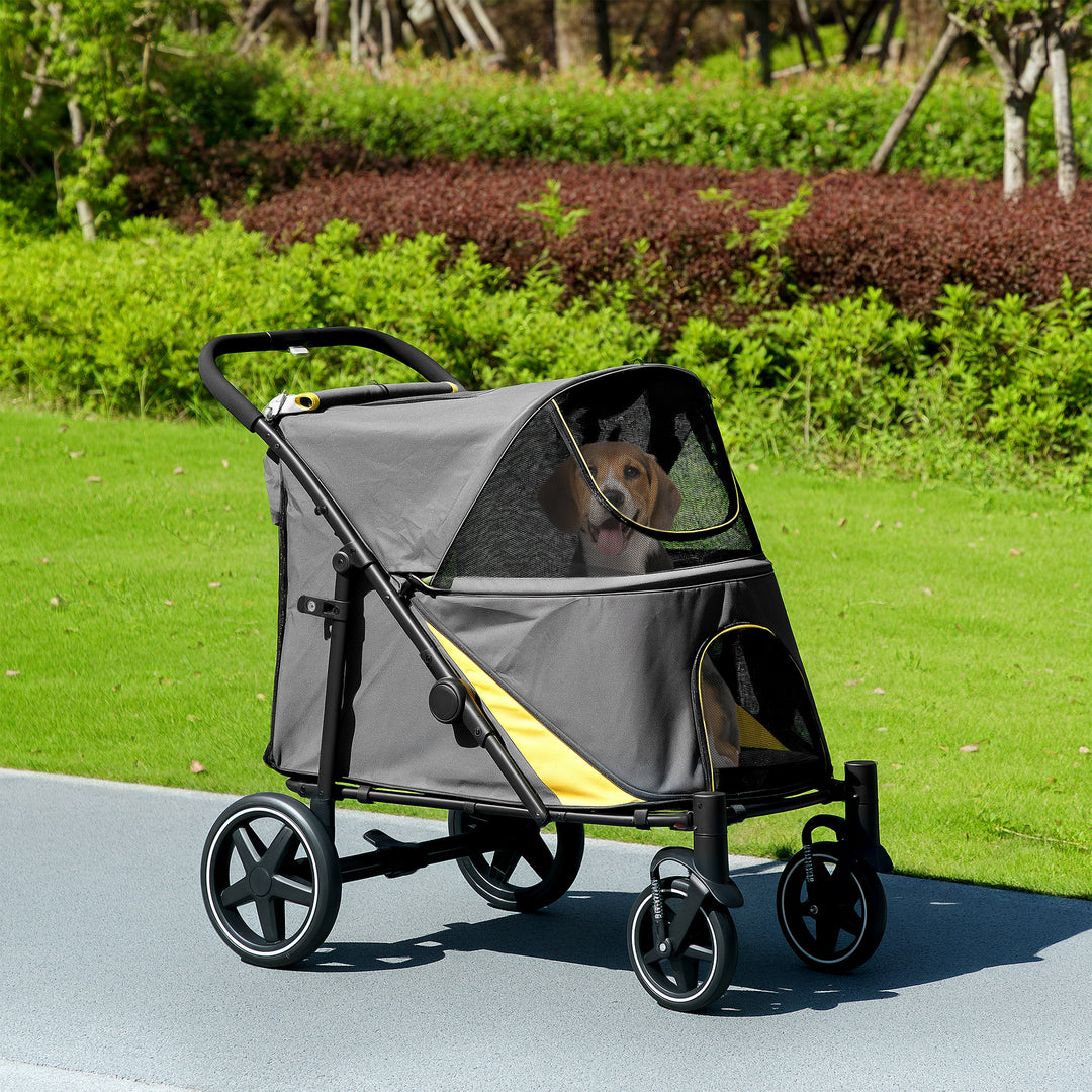 PawHut Foldable Pet Stroller with Universal Front Wheels, Shock Absorber, Dog Cat Carriage for Large & Medium Dogs, Dark Grey
