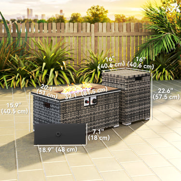 Outsunny 32" Propane Fire Pit Table 40,000 BTU Rattan Outdoor Gas Fire Table with Hideaway Propane Tank Holder, Waterproof Cover