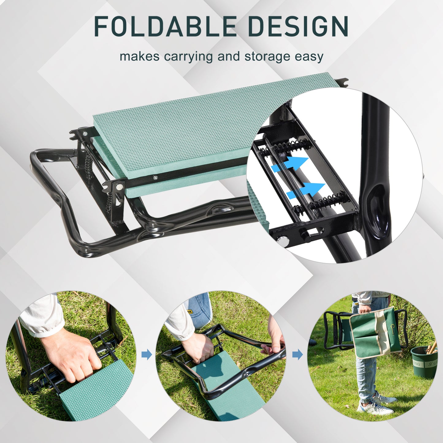 Outsunny Garden Kneeler and Seat Stool, Folding Gardening Stool Kneeling Chair with Thicken Pad and Handles