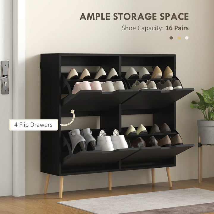 HOMCOM Shoe Storage Cabinet with 4 Flip Drawers and Adjustable Shelf, Shoe Cabinet for 8-16 Pairs of Shoes, Natural