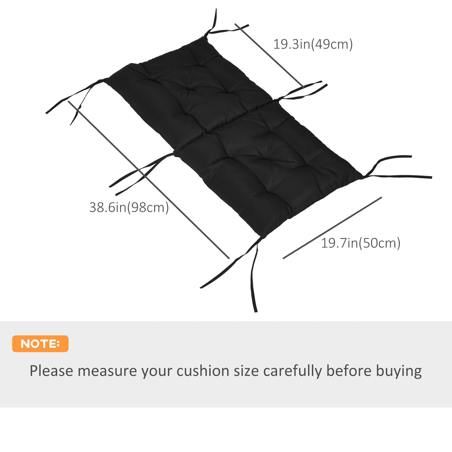 Outsunny Patio Chair Cushions Set of 2, 39" x 20" x 3" Outdoor Tufted Cushion Set with Ties for Indoor Outdoor Garden Furniture, Dark Grey