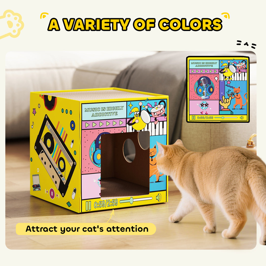 PawHut 2 in 1 Cardboard Cat House, Cat Scratcher for Indoor Cats with Scratching Board & Catnip