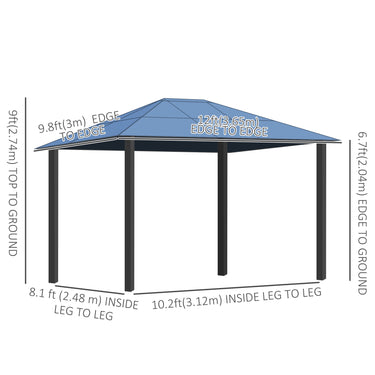 Outsunny 10' x 12' Outdoor Hardtop Gazebo with Polycarbonate Panel Roof, Garden Deluxe Pavilion Canopy BBQ Sunshade Shelter with Removable Curtains