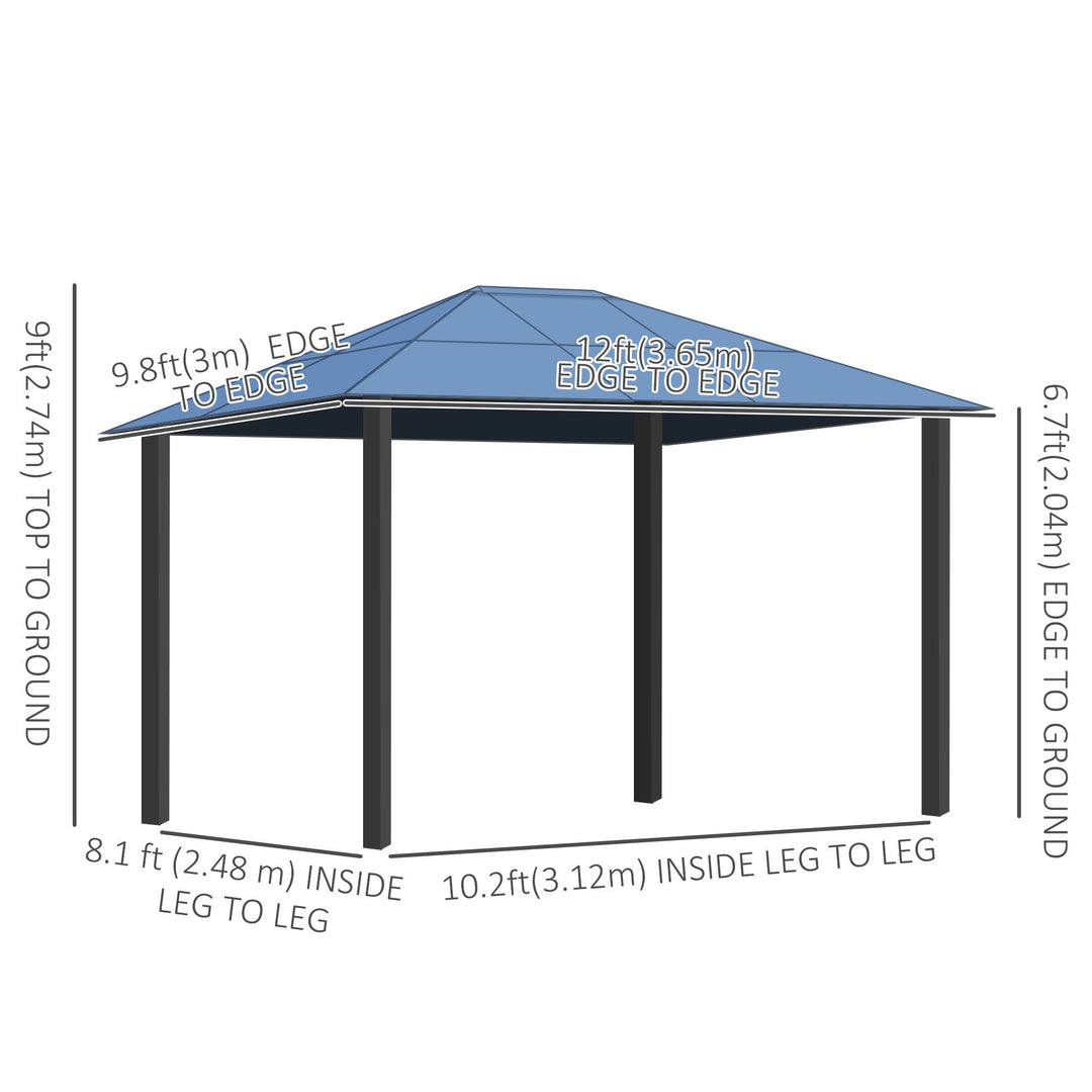 Outsunny 10' x 12' Outdoor Hardtop Gazebo with Polycarbonate Panel Roof, Garden Deluxe Pavilion Canopy BBQ Sunshade Shelter with Removable Curtains