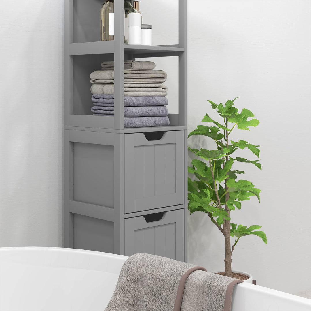 kleankin Narrow Bathroom Cabinet with 3 Drawers and 2 Tier Shelf, Tall Cupboard Freestanding Linen Tower, White