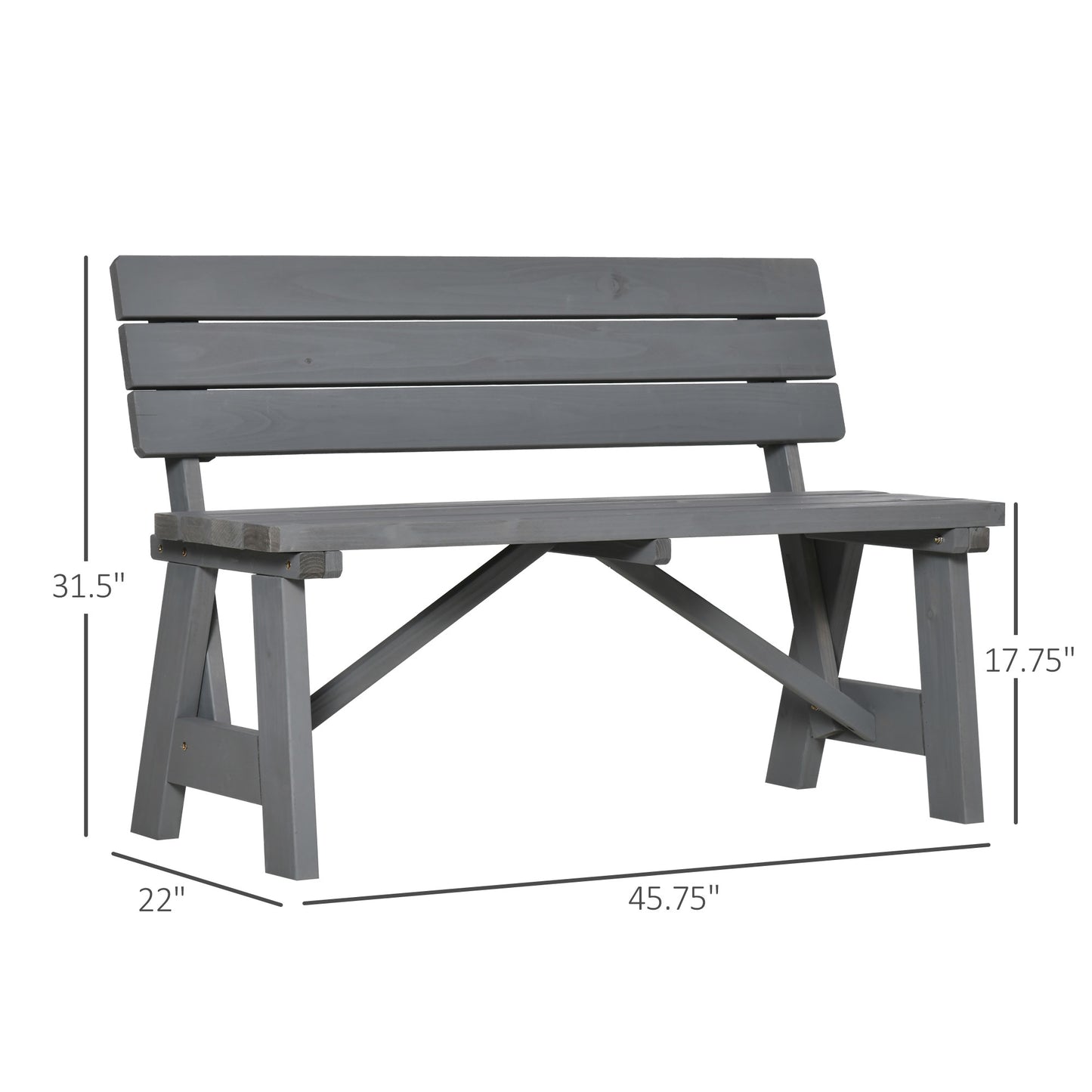 Outsunny Wooden Garden Bench for Outdoor, 2-person Patio Bench, Loveseat Furniture for Lawn, Deck, Yard, Porch and Entryway, Grey