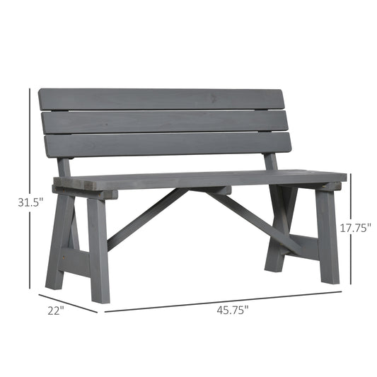 Outsunny Wooden Garden Bench for Outdoor, 2-person Patio Bench, Loveseat Furniture for Lawn, Deck, Yard, Porch and Entryway, Grey