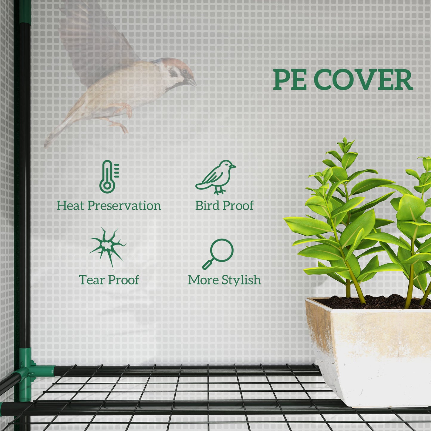 Outsunny Lean-to Greenhouse with 3 Tier Shelves, Mini Greenhouse with 3 Roll-Up Doors for Indoor Outdoor, Green