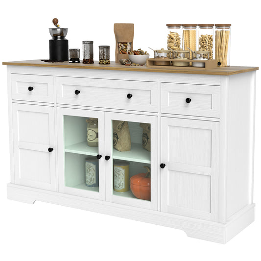 HOMCOM Sideboard Buffet Cabinet with Storage, Coffee Bar Cabinet with Glass Doors and Adjustable Shelves, Distressed White