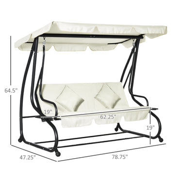 Outsunny 3 Seater Patio Swing Chair Convertible Cushioned Bed Outdoor Porch with Canopy and Pillow