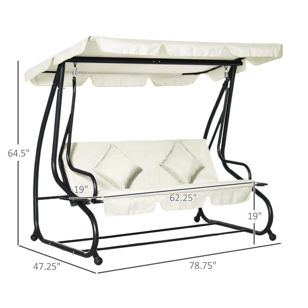 Outsunny 3 Seater Patio Swing Chair Convertible Cushioned Bed Outdoor Porch with Canopy and Pillow