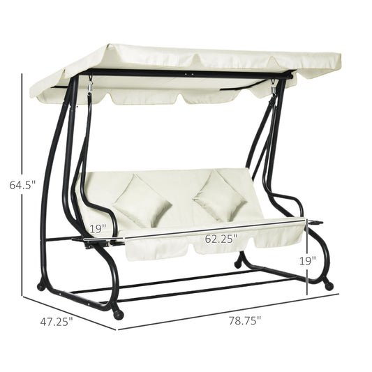 Outsunny 3 Seater Patio Swing Chair Convertible Cushioned Bed Outdoor Porch with Canopy and Pillow
