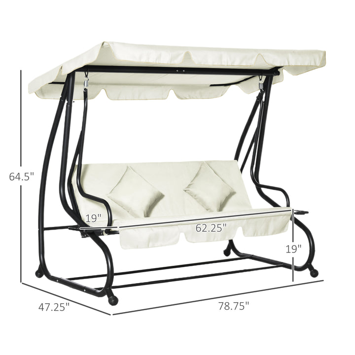 Outsunny 3 Seater Patio Swing Chair Convertible Cushioned Bed Outdoor Porch with Canopy and Pillow