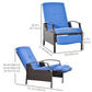 Outsunny Outdoor Rattan Recliner Chair, Wicker Reclining Chair with Adjustable Back Retractable Footrest Cushion Blue