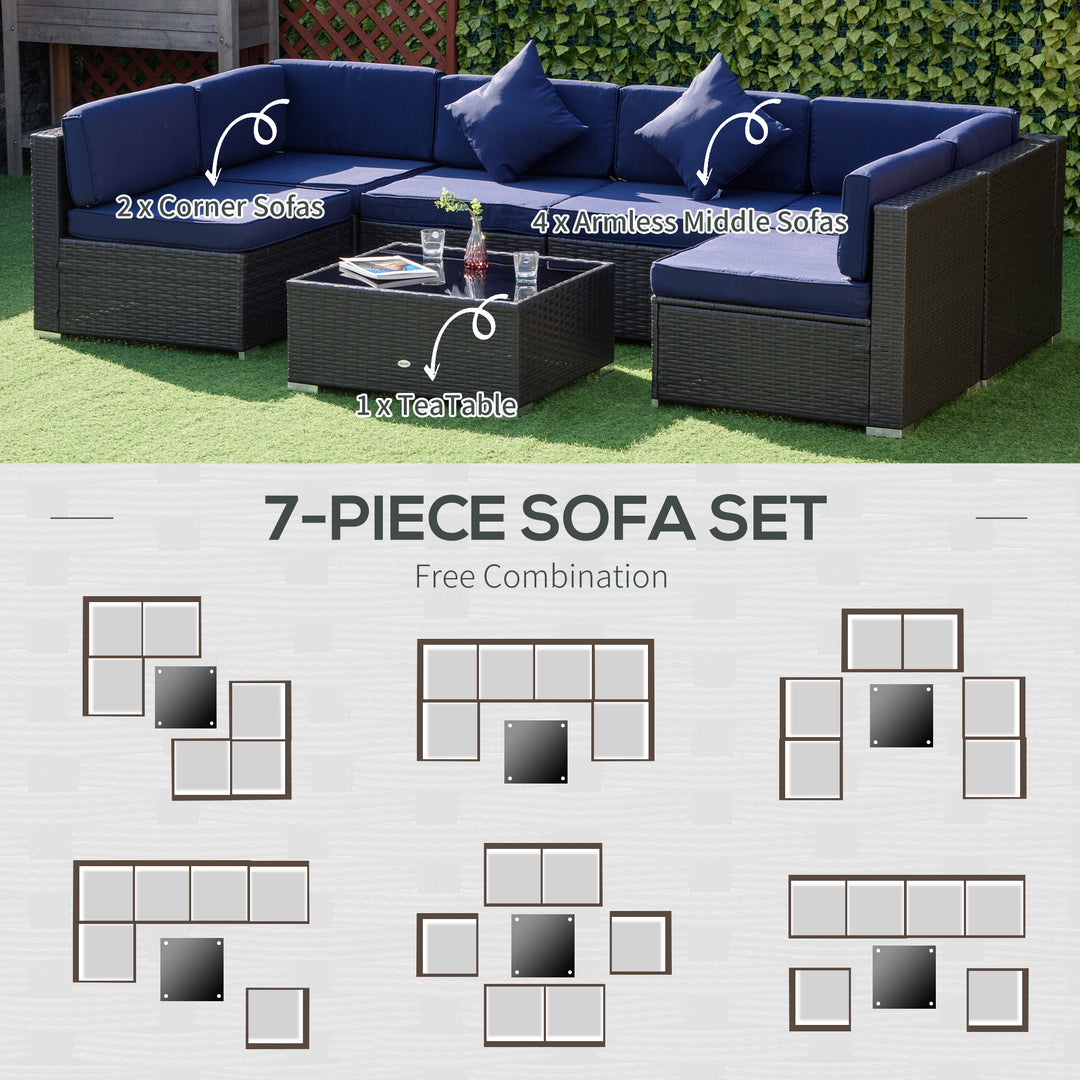 Outsunny 7 Pieces Outdoor Rattan Furniture Set, Patio Wicker Sectional Conversation Sofa Set w/ Cushions & Coffee Table