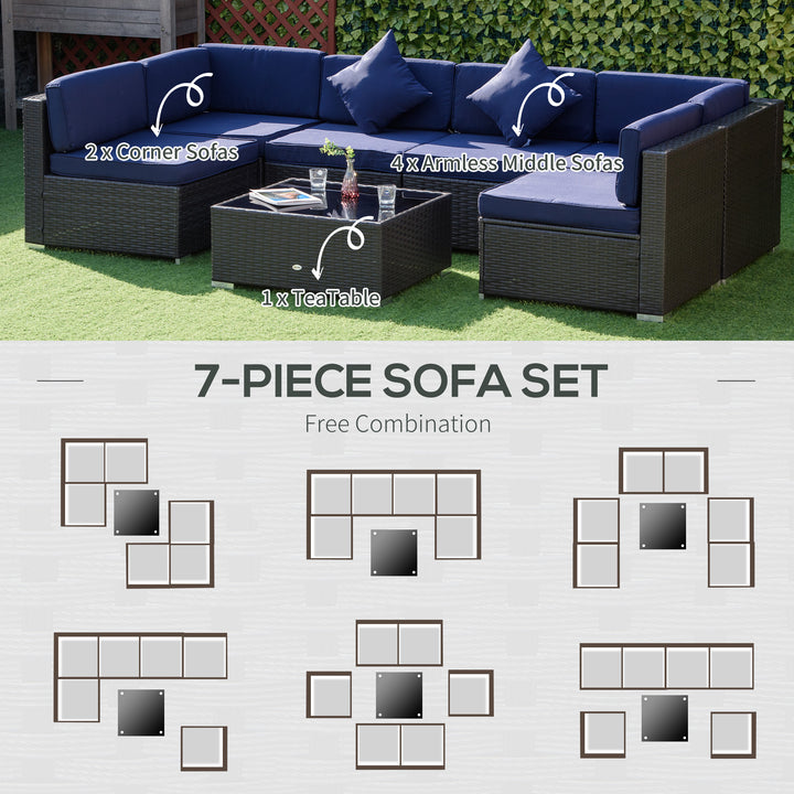 Outsunny 7 Pieces Outdoor Rattan Furniture Set, Patio Wicker Sectional Conversation Sofa Set w/ Cushions & Coffee Table