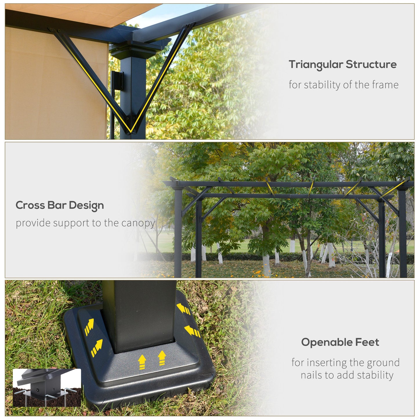 Outsunny 12' x 10' Outdoor Patio Gazebo Pergola with Retractable Canopy Roof, Steel Frame with Stakes, Unique Design, Beige