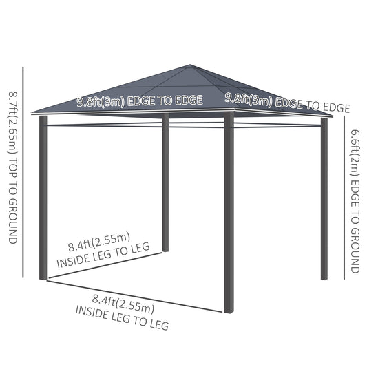 Outsunny 10' x 10' Polycarbonate Hardtop Gazebo Canopy, Outdoor Patio Gazebo with Aluminum Frame & Curtains, Dark Grey