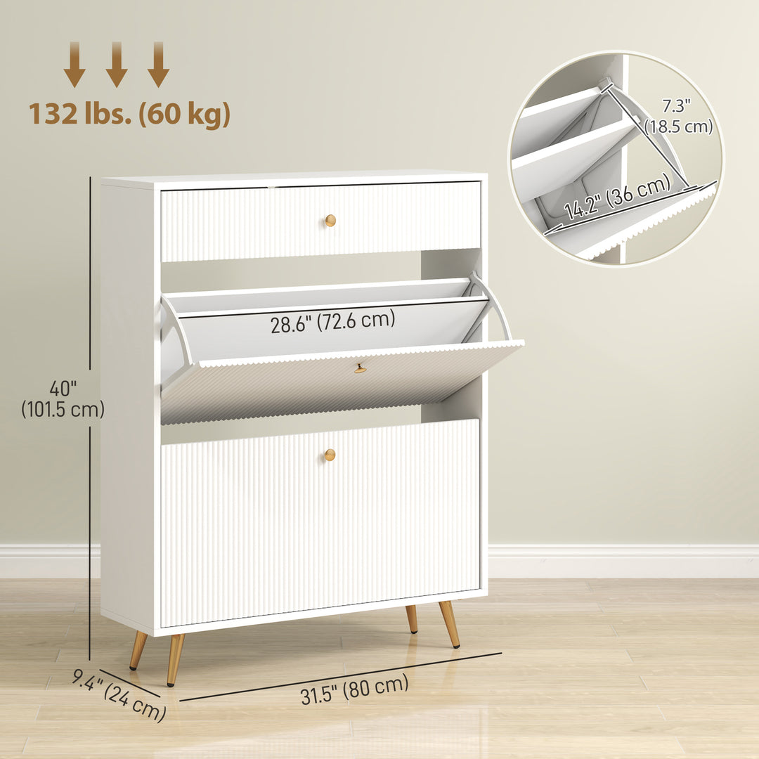 HOMCOM Narrow Shoe Storage Cabinet with Wave-like Panels and Adjustable Shelves for 12 Pairs of Shoes, Black