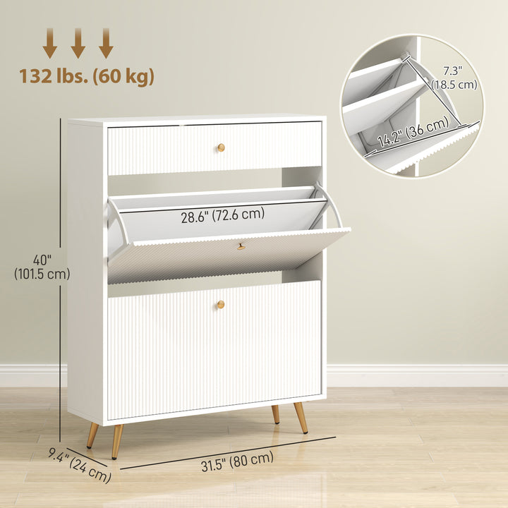 HOMCOM Narrow Shoe Storage Cabinet with Wave-like Panels and Adjustable Shelves for 12 Pairs of Shoes, Black