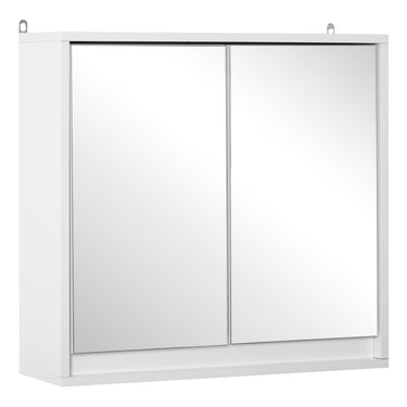 HOMCOM Wall Mounted Bathroom Medicine Cabinet Mirrored Cabinet with Hinged Door 2-Tier Storage Shelves White