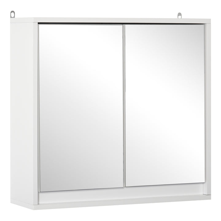 HOMCOM Wall Mounted Bathroom Medicine Cabinet Mirrored Cabinet with Hinged Door 2-Tier Storage Shelves White
