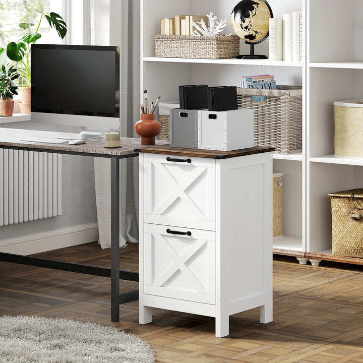 HOMCOM Vertical Filing Cabinet with 2 Drawers, Rustic Farmhouse Office Storage Cabinet for A4, Letter Size, Rustic Brown