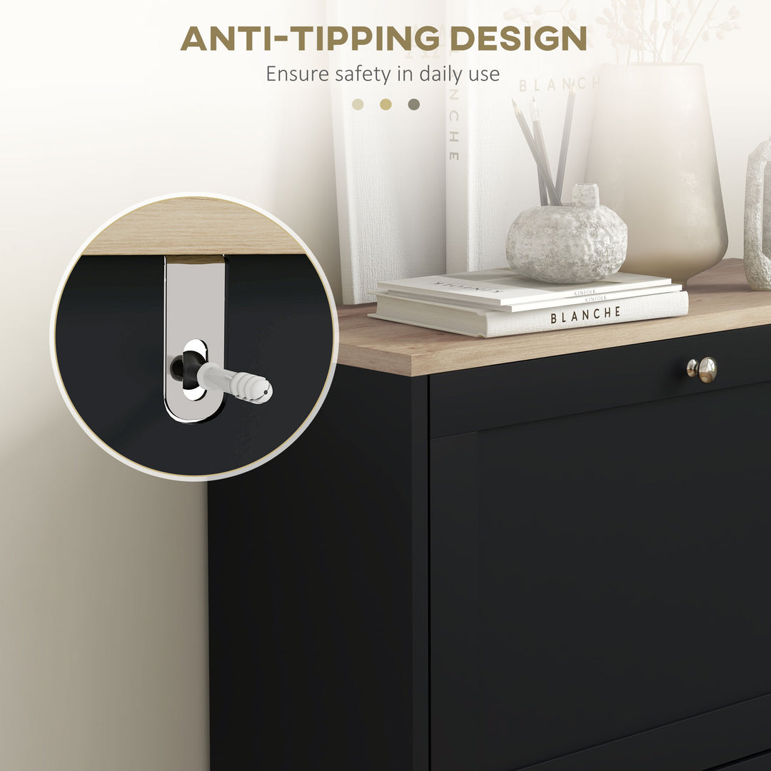 HOMCOM Slim Shoe Storage Cabinet, Modern Shoe Cabinet with 2 Flip Drawers and Adjustable Shelves for 8-12 Pairs, White