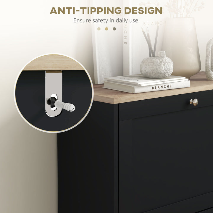 HOMCOM Slim Shoe Storage Cabinet, Modern Shoe Cabinet with 2 Flip Drawers and Adjustable Shelves for 8-12 Pairs, White