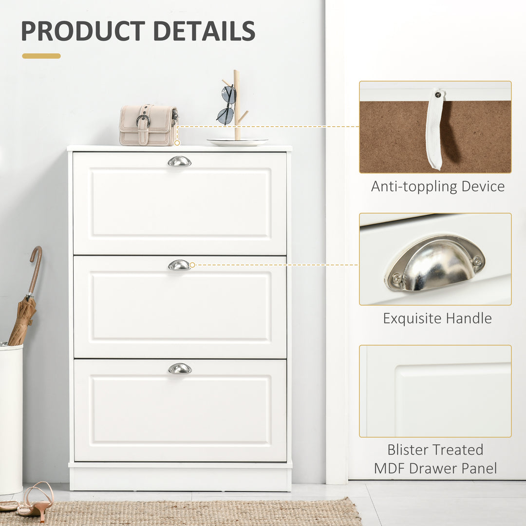 HOMCOM Shoe Cabinet with 3 Flip Drawers, Narrow Shoe Storage Cabinet, Holds 12 Pairs for Entryway, Hallway, White