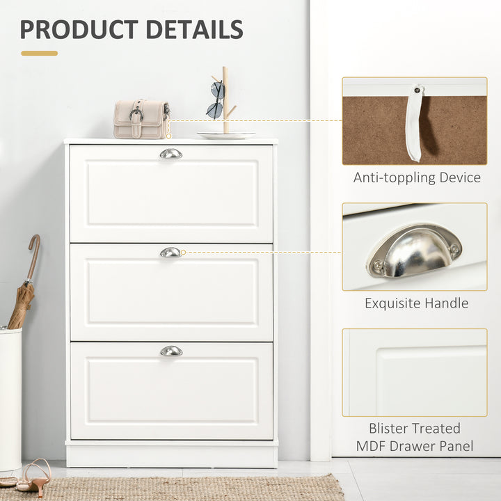 HOMCOM Shoe Cabinet with 3 Flip Drawers, Narrow Shoe Storage Cabinet, Holds 12 Pairs for Entryway, Hallway, White