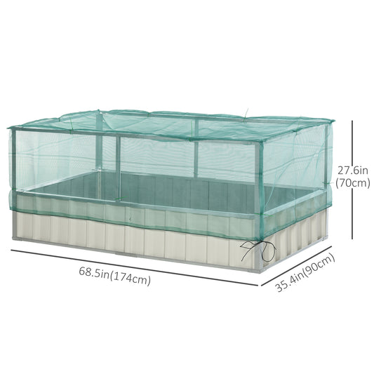 Outsunny Raised Garden Bed, 5.7 x 3 x 2.3ft Steel Planter Box Outdoor with Cover, Gloves for Growing Vegetables, Flowers, Herbs, Green