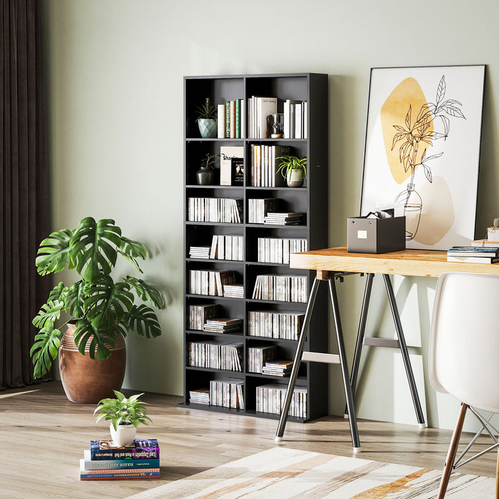 HOMCOM 9-Tier DVD Shelf with 18 Compartments and 14 Adjustable Shelves, Holds 640 CDs, 360 DVDs or 430 Blu-rays, White