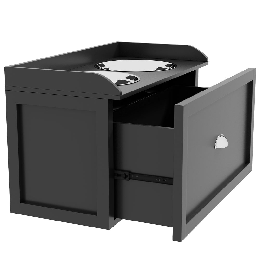 PawHut Elevated Dog Bowls Raised Pet Feeding Station with Storage 2 Stainless Steel Bowls, 23.6"x11.8" x14.2", White