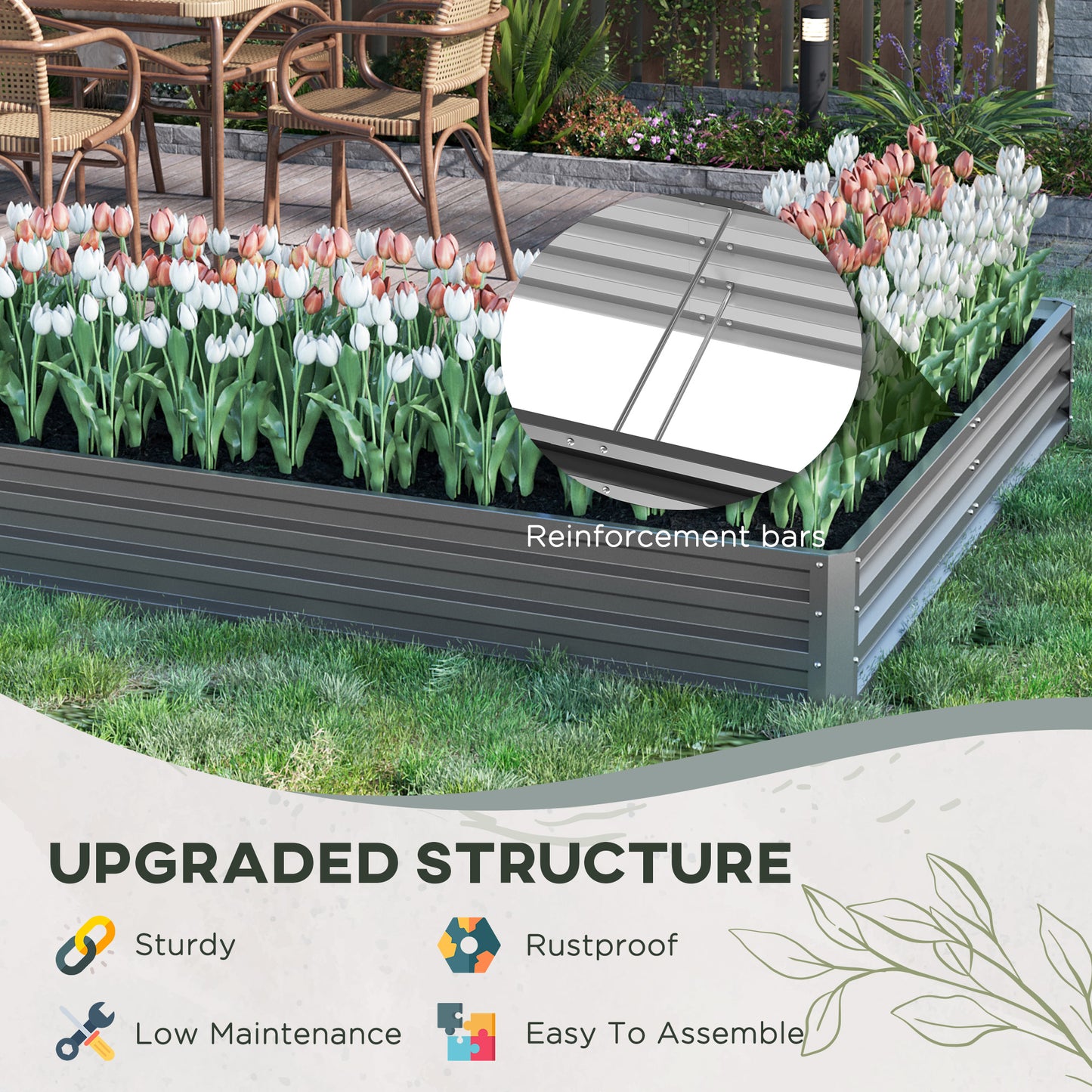 Outsunny L-Shaped Raised Garden Bed, 82" x 109" x 12" Galvanized Steel Planter Box with Multi-reinforced Rods for Vegetables, Flowers and Herbs, Dark Grey