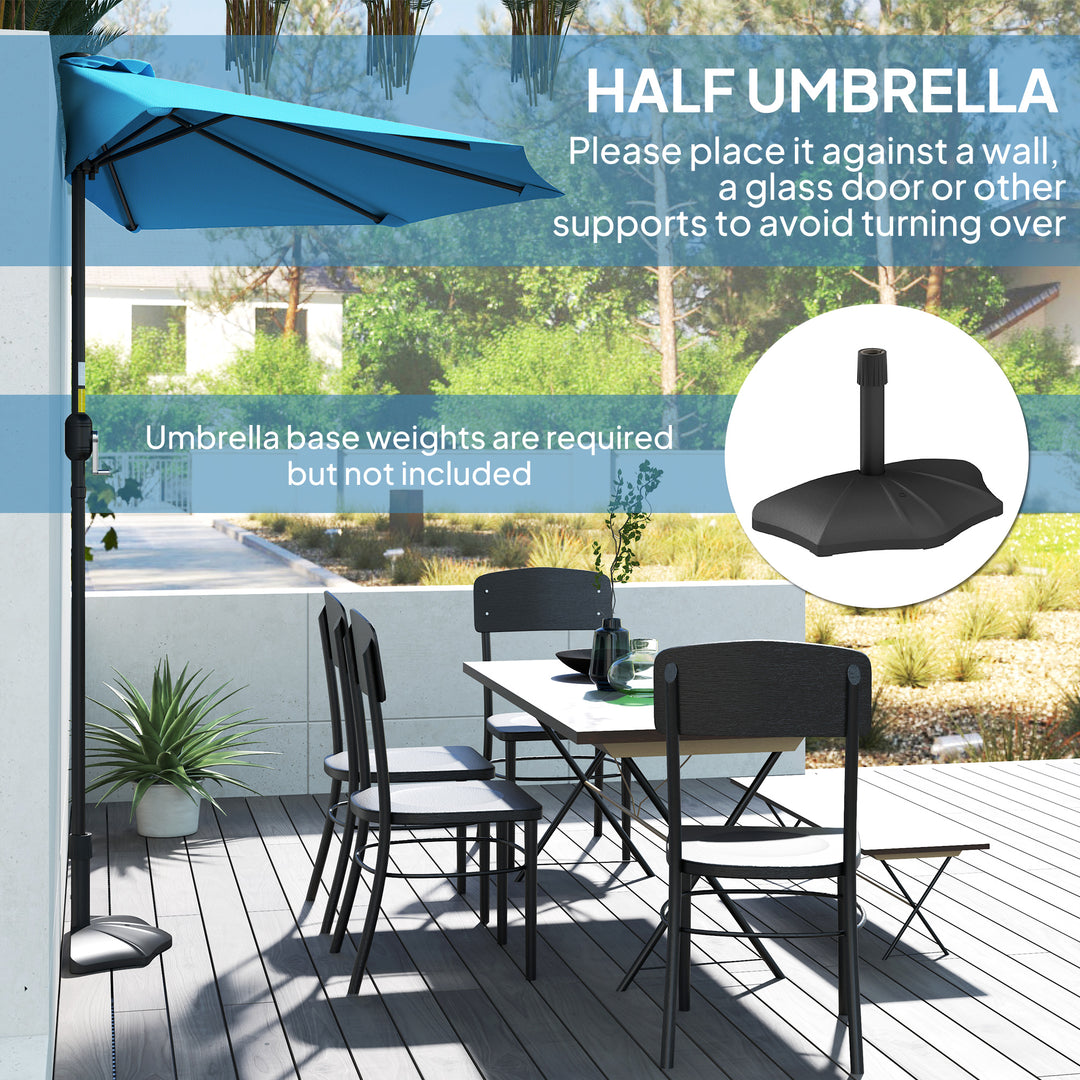 Outsunny 9ft Half Round Umbrella Outdoor Patio Garden Balcony Parasol Window Sun Shade w/ 5 Ribs, Light Blue