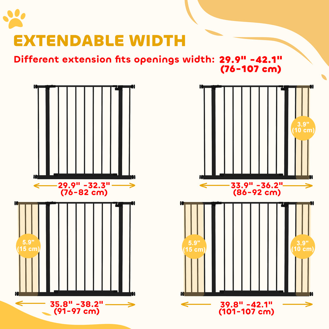 PawHut Pressure Fit Dog Gate Pet Barrier for stairs doorway, 29.9''- 42.1'' Width Black