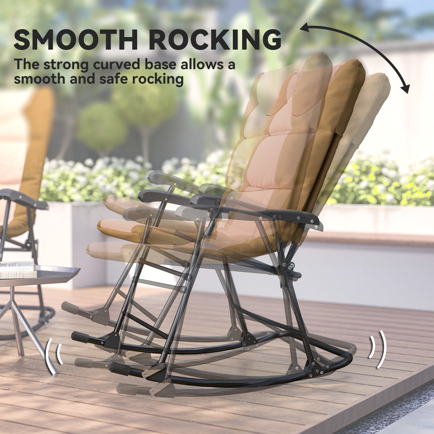 Outsunny Folding Rocking Chair Set of 2 Padded Rockers with Armrest, Light Brown
